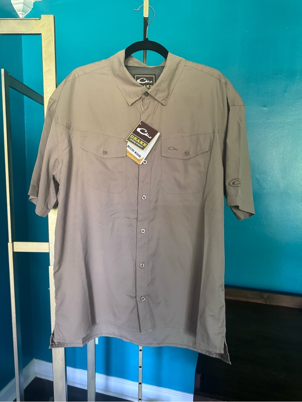 Drake Short-Sleeve Casual Button-Down Shirt in Taupe